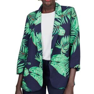 Julep and Petals Women's Lightweight Tropical Leaf Boyfriend Blazer 3/4 Sleeve S